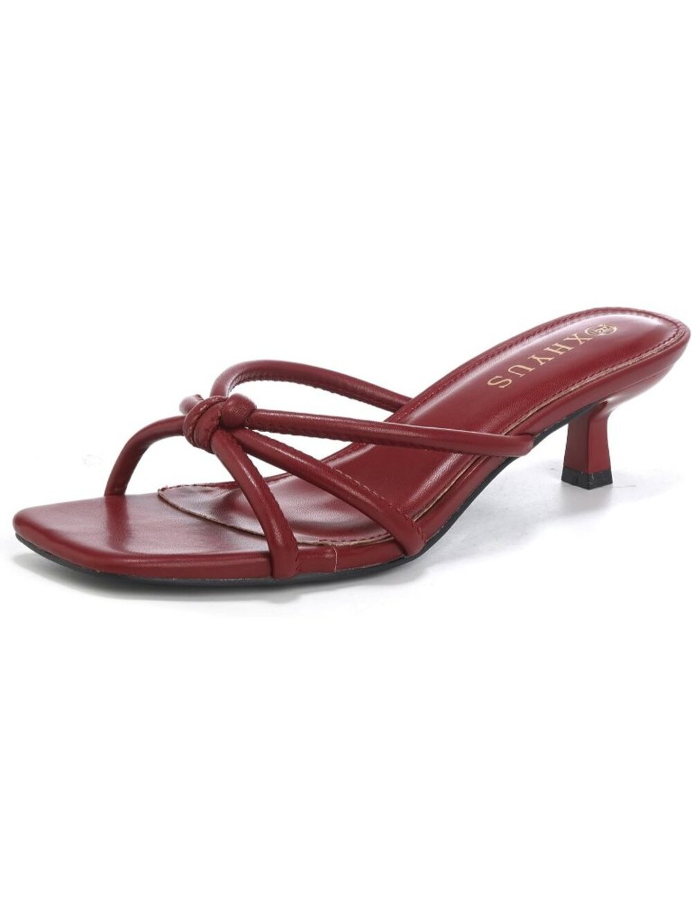 Women's Red Faux Leather Summer Spaghetti Strap Square Open Toe Fashion Heel